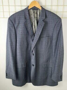 Manzini Uomo Navy Checkered Plaid Super 150s Wool Blazer Sport Coat